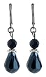 Earrings - E198 - Faceted Fire Polished Glass Beads Hung on Silver Plated Leverbacks ~ Black and Hematite (Gray) Teardrop