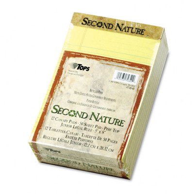 Second Nature Recycled 5x8 Pads - Jr. Legal, 5 x 8, Canary, 12 50-Sheet Pads per Pack(sold in packs of 3)