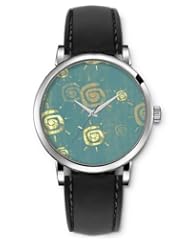 SPRAWL Aanalog Fashion Series Silver Ladies Watches of Genuine Black Leather Strap,Unique Wrist Watch for Women Girls Designed with Drawing of sun in opaque blue background