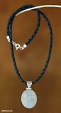 Leather necklace, 'Indonesian Shield'