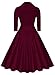 Miusol Women's Deep-V Neck Classical Bow Belt Vintage Casual Swing Dress (Small, Wine)