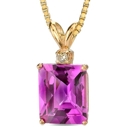 14 Karat Yellow Gold 5.50 carats Radiant Checkerboard Cut Pink Sapphire Diamond Pendant