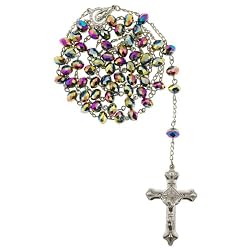Rainbow Crystal Rosary with Faceted Rondell Beads in 8x6mm - 28'' Necklace - 21'' Overall Length