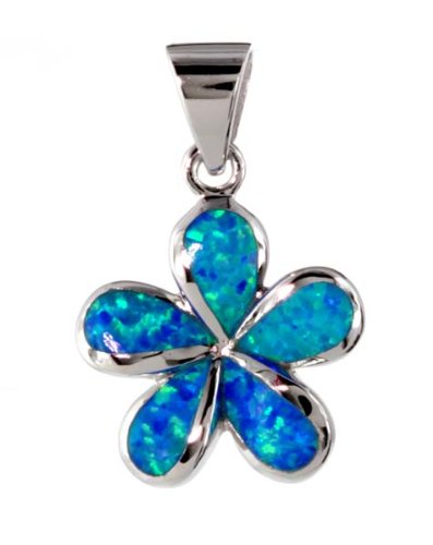 Aqua Plumeria Opal Silver Pendant, Silver Hawaiian Jewelry, * FREE Shipping from Hawaii