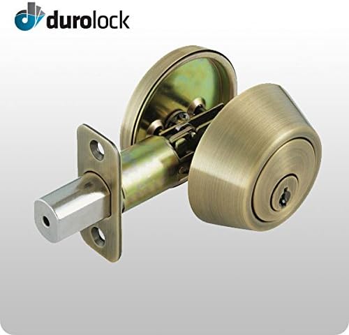 DuroLock Grade 3 Double-Sided Keyed Cylinder Deadbolt, Kwikset KW1 Keyway, Antique Brass