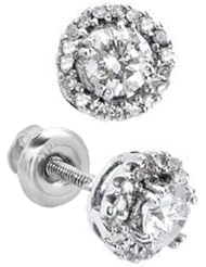1.50 Carat (ctw) 14K White Gold Round White Diamond Ladies Halo Stud Earrings 1 1/2 CT