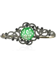 18kt Gold Diamond Pave Jade Carved Palm Bracelet Silver Designer Jewelry