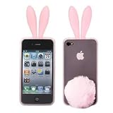 BDS -Bunny Rabit (Pink) Silicone Case Skin for Iphone 4 Stand Tail Holder + One Free Smart Wrap Silicone Rubber Earphone/earbud Cord Manager Cable Winder Wrap Reel