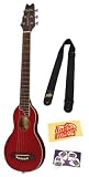 Washburn RO10 Steel String Acoustic Travel Guitar Bundle with Pick Card, Polishing Cloth, and Strap - Transparent Red