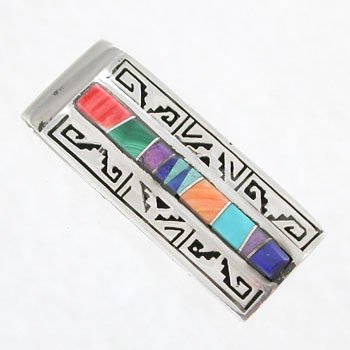 Click here to buy Sterling Silver Money Clip with Turquoise Inlay by Calvin Begay, #8792 by Taos Trading Jewelry.