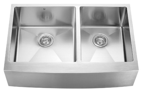 Vigo Industries VGR3320BLK1 Farmhouse Two Grids Two Strainer Kitchen Sink, Steel