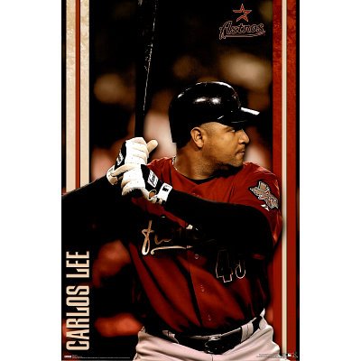 Professionally Framed Houston Astros (Carlos Lee) Sports Poster Print - 24x36 with RichAndFramous Black Wood Frame