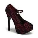 TEEZE-07L, Satin Plateau Pumps Netzoptik Dunkelrot
