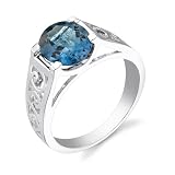 Sterling Silver 3.00 cts Oval Shape London Blue Topaz Ring Size 8