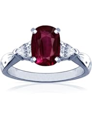 14K White Gold Cushion Cut Ruby Three Stone Ring (GIA Certificate)