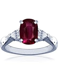 18K White Gold Cushion Cut Ruby Three Stone Ring (GIA Certificate)