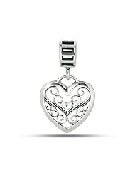 Sterling Silver Dangle Filigree Heart Bead