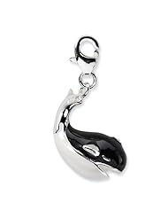 Sterling Silver Enameled Swarovski Element Whale with Lobster Clasp Charm