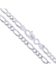 Sterling Silver Diamond-Cut Figaro Link Chain 4mm Solid 925 Italy Necklace 24"
