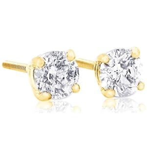 1 carat Brilliant Round Diamond Stud Earrings in 14Kt White Gold or Yellow Gold,Screwback (GH - I1)-Y