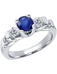 1.94 Ct Round Blue Sapphire G/H Diamond 14K White Gold Ring