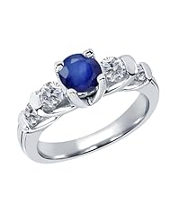 1.94 Ct Round Blue Sapphire G/H Diamond 18K White Gold Ring