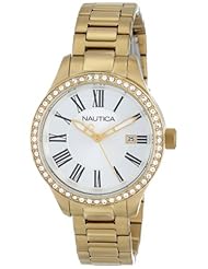 Nautica Womens N16661M BFD 101 Gold-Tone Stainless Steel Bracelet Watch