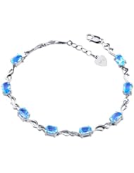 Honeystore Womens White Gold Plated Topaz 925 Sterling Silver Link Bracelet Color Blue