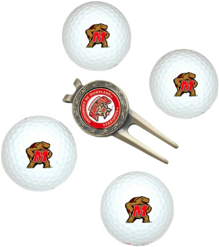 Maryland Terrapins Pack Of 4 Golf Balls And Divet Tool Gift Set From Team Golf