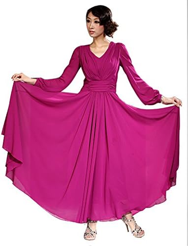 Shanmou Summer New Women's Chiffon Dress Long Sleeve Maxi Long Skirt Evening Dress(Purple,XXL)