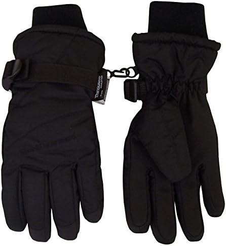 N'Ice Caps Kids Thinsulate and Waterproof High Performance Ski Gloves (10-12yrs, Black Solid)