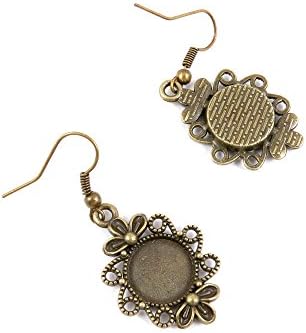 10 Pairs Jewelry Making Antique Bronze Brass Tone Earring Supplies Hooks Findings A7XT3 Flower Cabochon Frame Blanks
