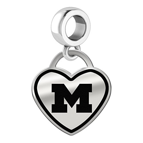 Michigan Wolverines Border Heart Dangle Charm Fits All Beaded Charm Bracelets