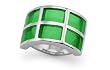 Stainless Steel Women's Ring with green resin inlay.