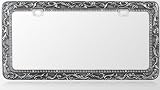 Car Metal License Plate Frame - Vintage Lace Design - Gun Metal & T-Smoke Diamond Crystals