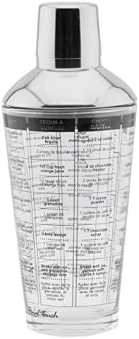Homeinn BN258 Glass Cocktail Shaker with Recipes and Measurements Stainless Steel Lid Home Party Bar Tool Set 16-Ounce 450ml