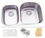 32 Inch Stainless Steel Undermount Double 40/60 D-bowl Offset Kitchen Sink - 16 Gauge Free Accessories