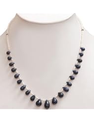 Single Strand Natural Fresh Water Pearl & Sapphire Drops Beaded Designer Necklace