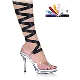 PLEASER Womens Excite-497 Clear Shoes Color Change Lace High Heels Platforms Heels Ankle Wrap Sandals