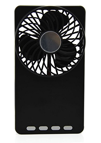 Welltop® Mini Mirror Fan Handheld Pocket Fan Electric Personal Fans 3 Speeds Portable Mini USB 18650 Rechargeable Emergency Power Bank Ultra-thin Summer Fan (Black)