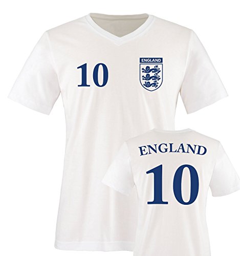EM 2016 – TRIKOT – EM 2016 – ENGLAND – 10 – Herren V-Neck T-Shirt – Weiss / Blau Gr. L