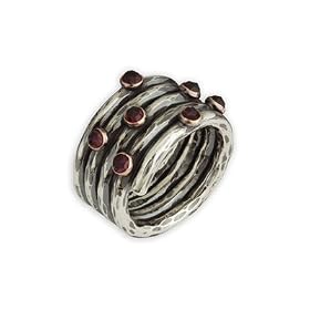 Handmade Sterling Silver Antiqued Garnet Ring with 14K Gold Settings