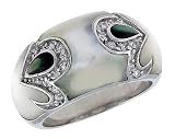 Black & White Mother of Pearl Dome Band in Solid Sterling Silver, Accented with Tiny High Quality CZ's, 7/16 (11mm) wide