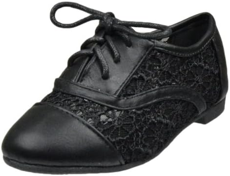 Kids Ballet Flats Embroidered Flower Lace Up Oxford Flats Black SZ 12