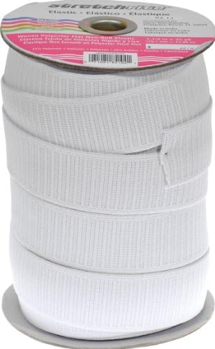 Stretchrite 1 1/2-Inch by 25-Yard White Flat Non-Roll Woven Polyester Elastic Spool