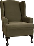 Maytex Stretch Waffle 1-Piece Slipcover Wing Chair, Olive