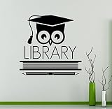 Books Library Owl Wall Vinyl Decal Education School Wall Sticker Classroom Interior Living Room Window Decals Housewares Design Custom Decals Door Stickers Wall Graphics 22(lbc)