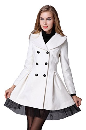 D'inn コート　レディース　秋　冬　ラシャコート　トレンチコート アウター　ダブルボタン 女性用　レトロ風　レース切替裾　ふんわり　折り襟　高品質　上品　通勤　カジュアル　結婚式