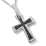 Stainless Steel/Carbon Fiber Cross Men's Pendant w/ Chain