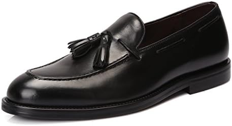 Jasoy Men's Black Moccasin Toe Easy Slip on Loafers with Tassels size 6.5